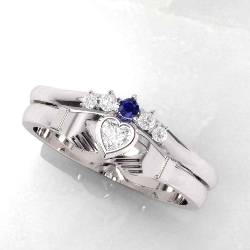 diamond claddagh ring with sapphire wedding ring