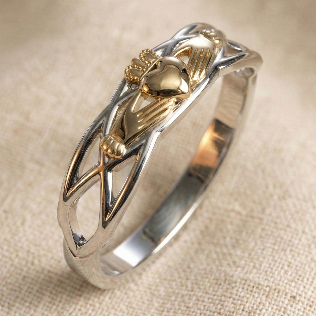gold and silver two tone claddagh ring