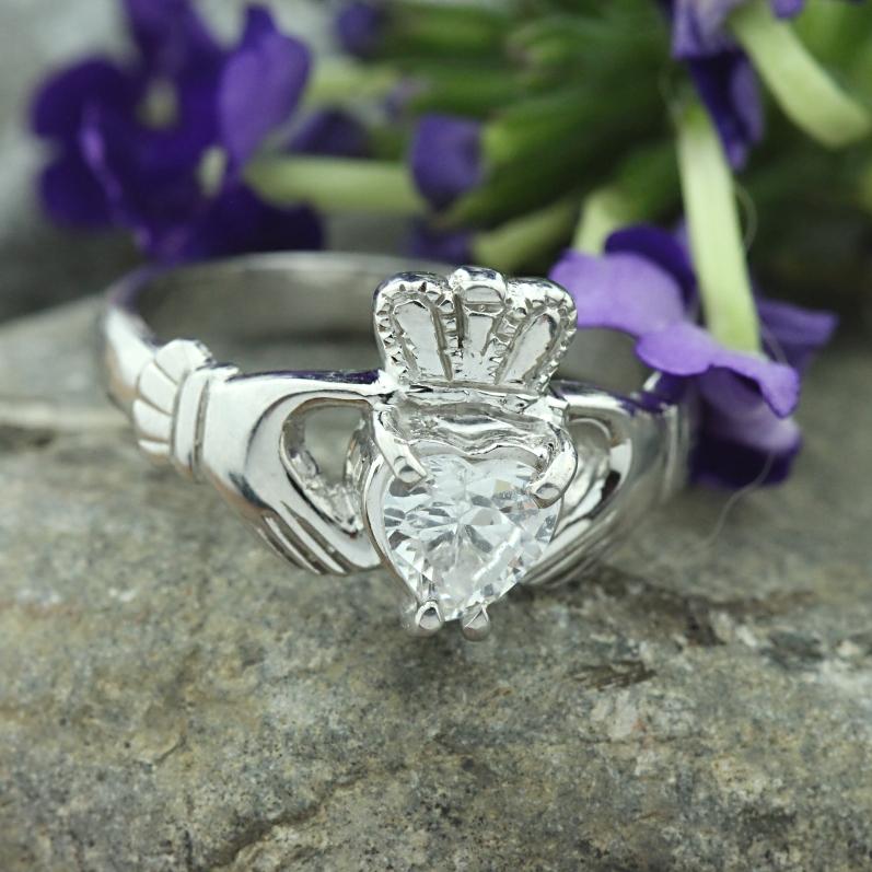 Claddagh ring, ladies silver claddagh ring, set with heart shape