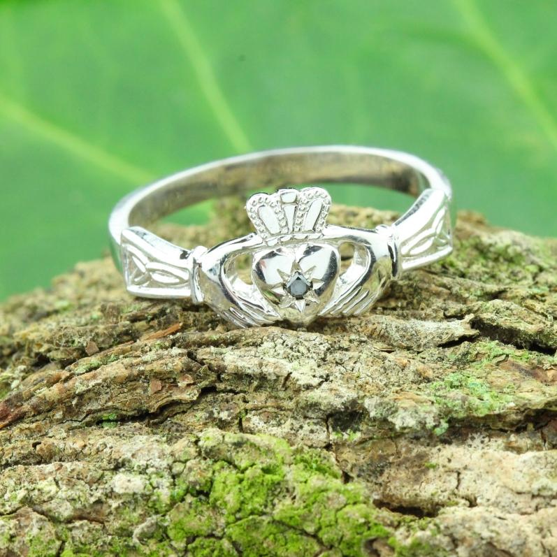 Ladies black diamond silver claddagh ring – Irish Jewelry Design