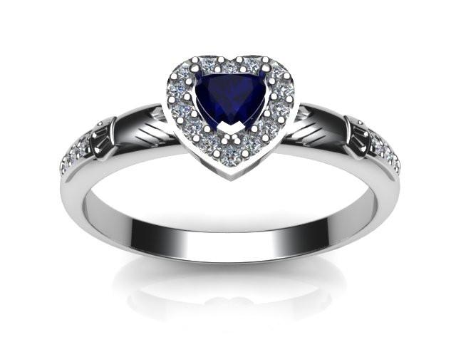 Jewelry - Ladies Claddagh Ring. Created Sapphire Gemstone Claddagh Ring, Contemporary Irish Celtic Claddagh Ring.