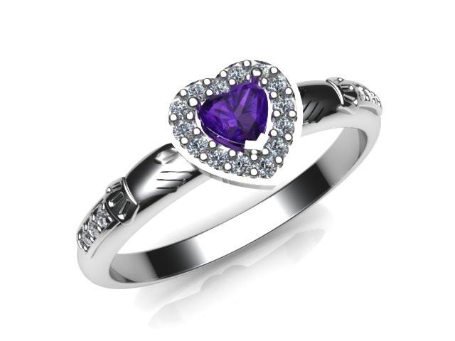 Jewelry - Ladies Claddagh Ring. Real Amethyst Gemstone Claddagh Ring, Contemporary Irish Celtic Claddagh Ring.