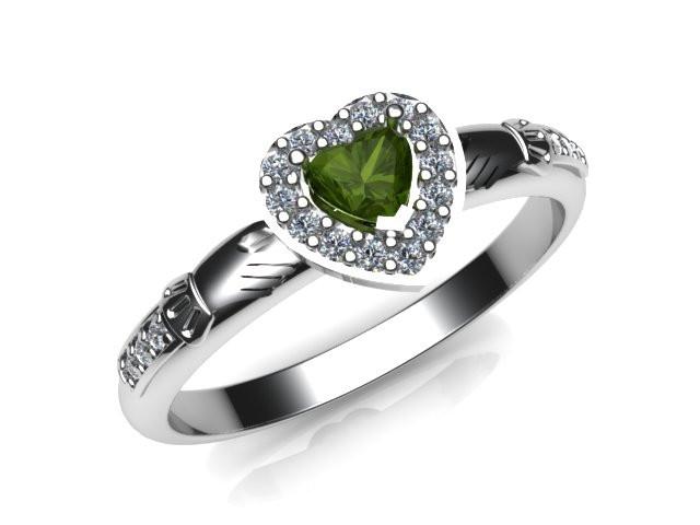 Jewelry - Ladies Claddagh Ring. Real Green Peridot Gemstone Claddagh Ring, Contemporary Irish Celtic Claddagh Ring.