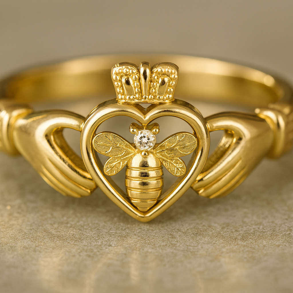 Gold Bee Claddagh ring 