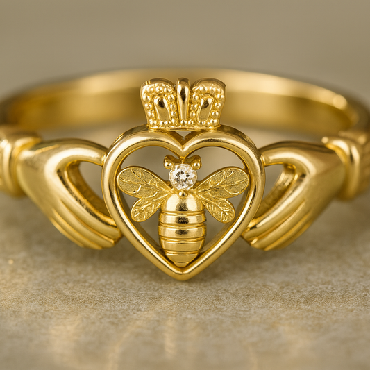 Gold Bee Claddagh ring 