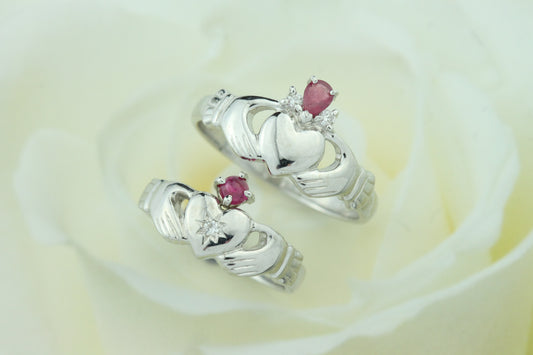 claddagh ring, ruby and diamond