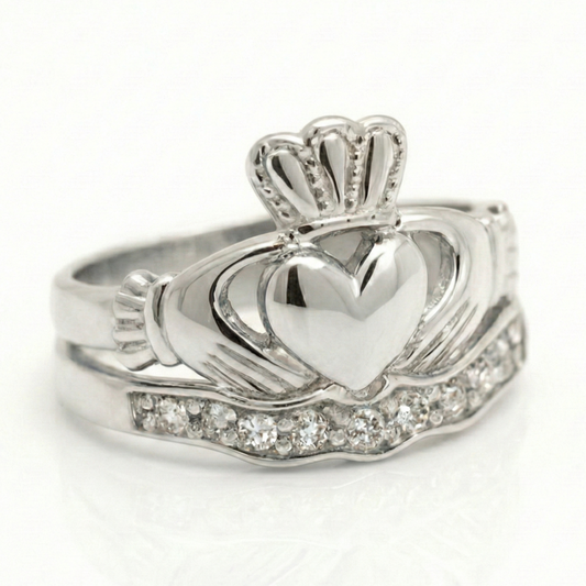 Irish Claddagh and wedding ring 