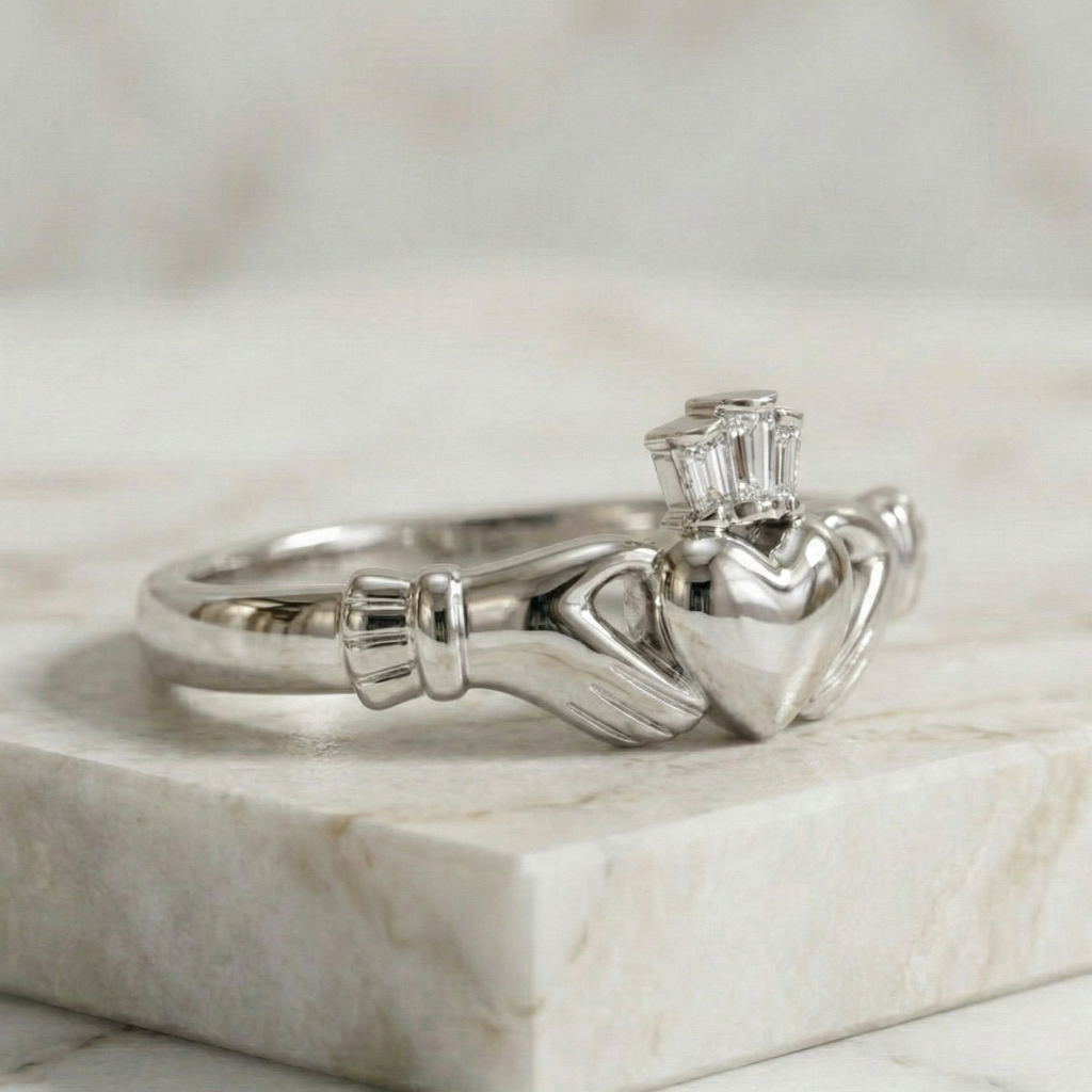 art deco diamond claddagh ring 