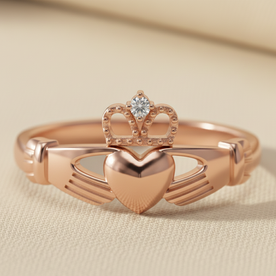 Diamond claddagh ring rose gold 