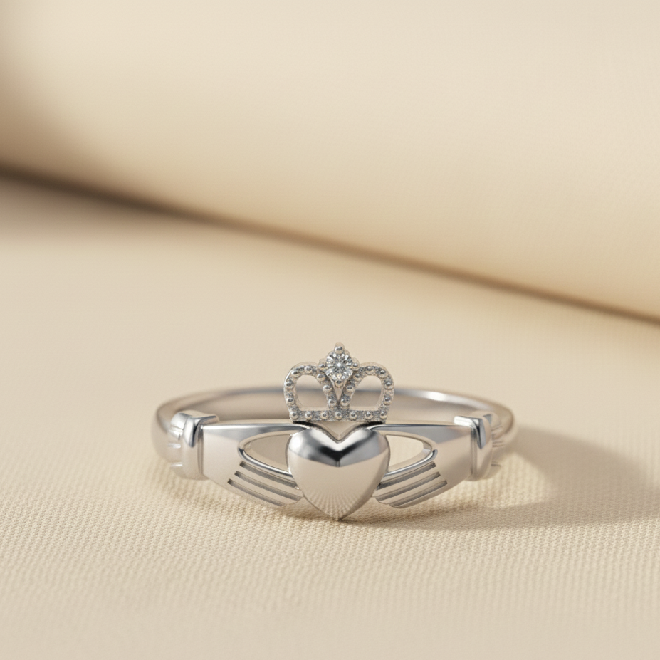 Diamond claddagh ring white gold 