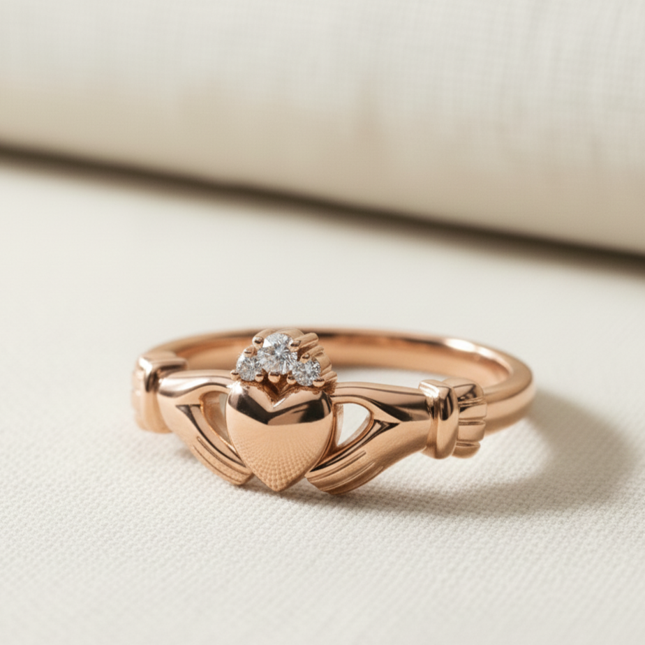 Diamond claddagh ring rose gold