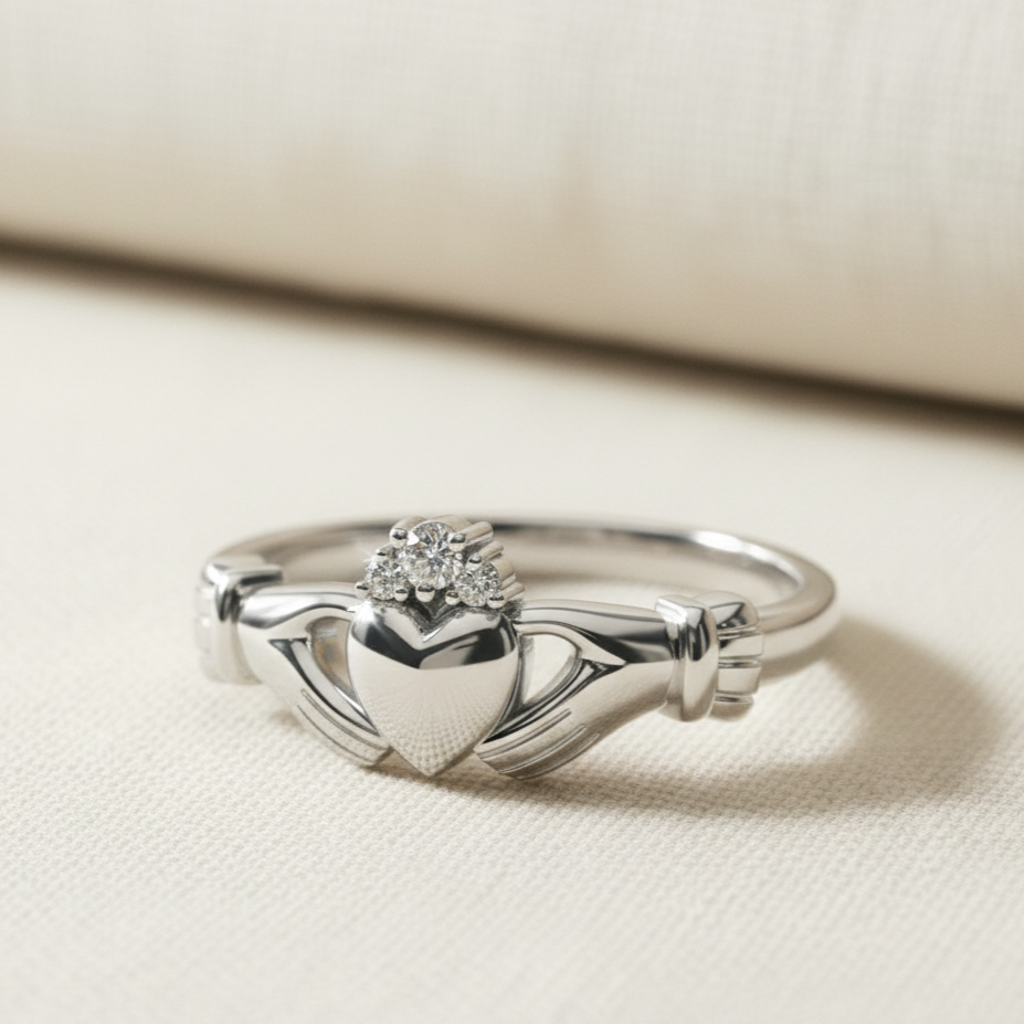 Diamond claddagh ring white gold