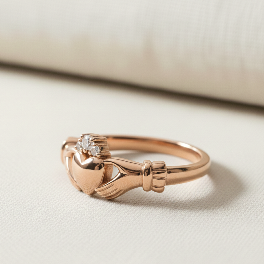 Diamond claddagh ring rose gold