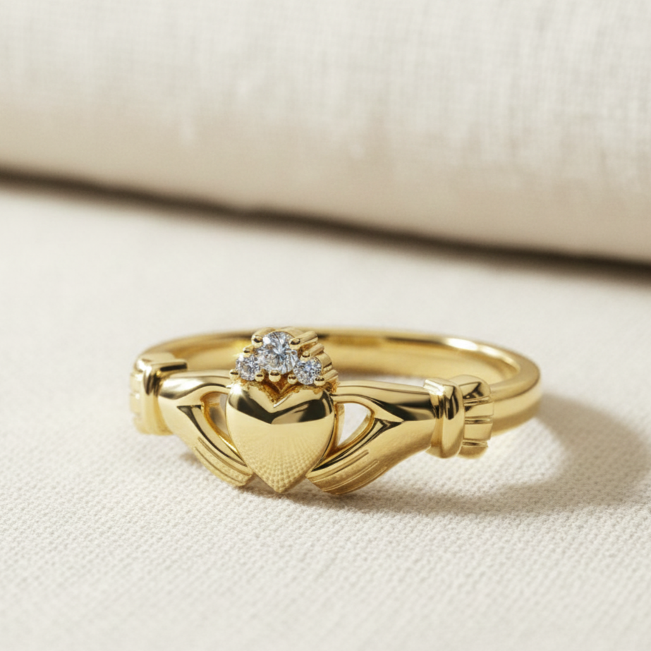 Diamond claddagh ring gold