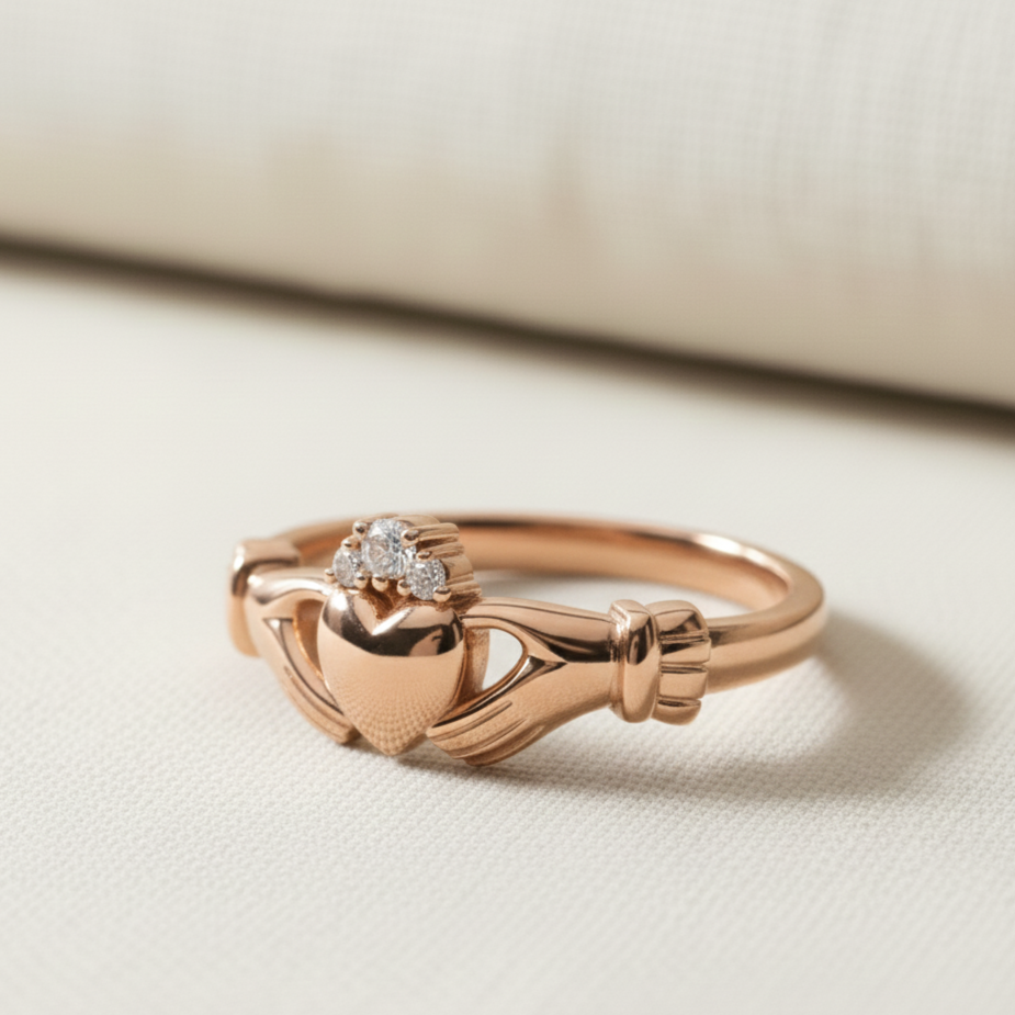 Diamond claddagh ring rose gold 