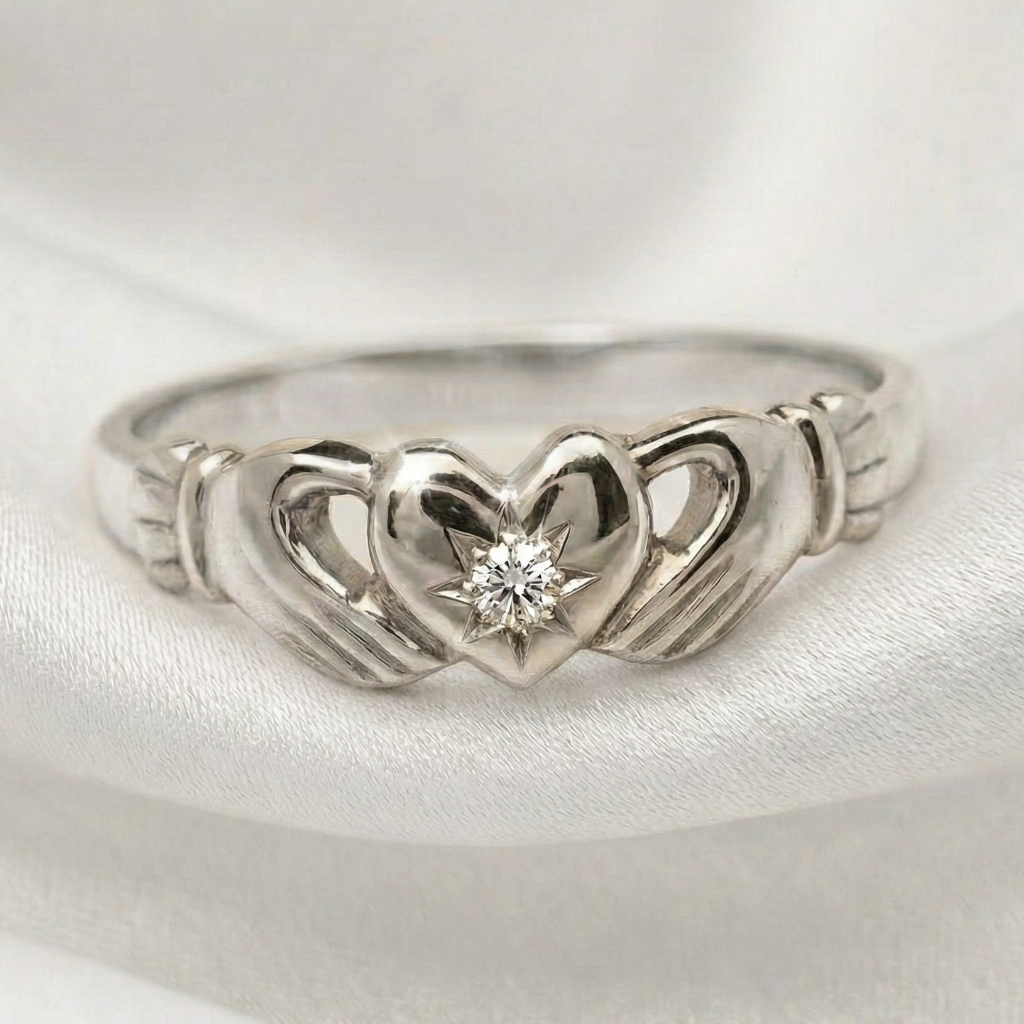 claddagh ring no crown white gold and diamond