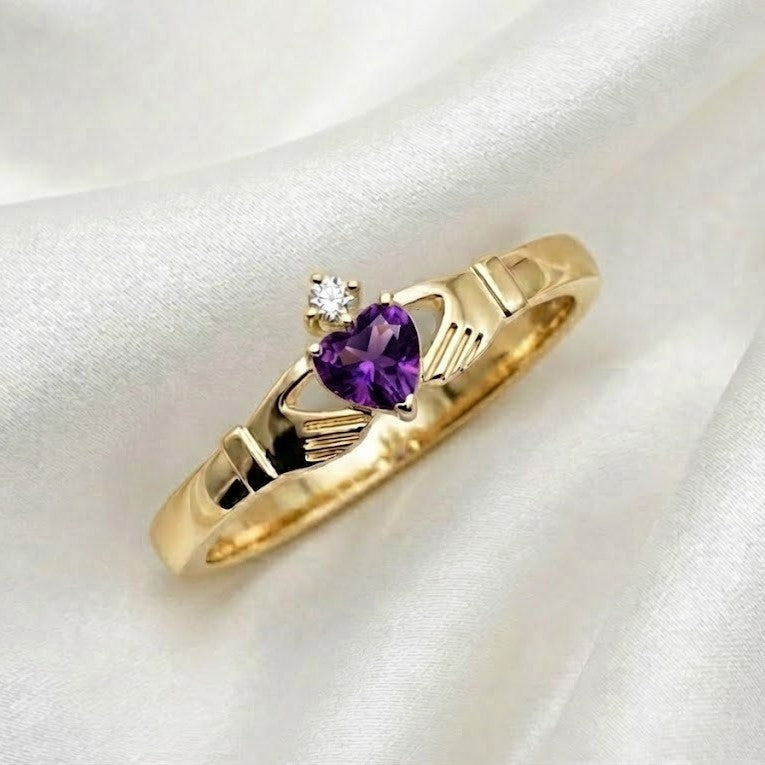 claddagh ring amethyst and diamond