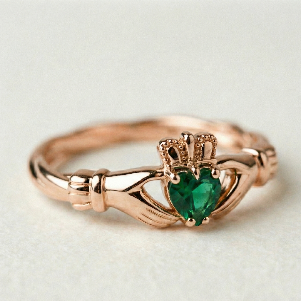 claddagh ring emerald rose gold