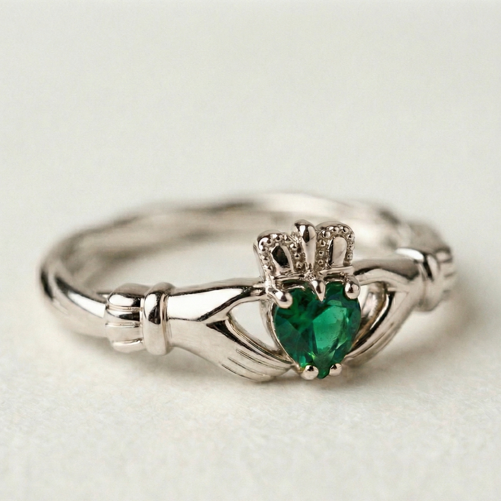 claddagh ring emerald white gold