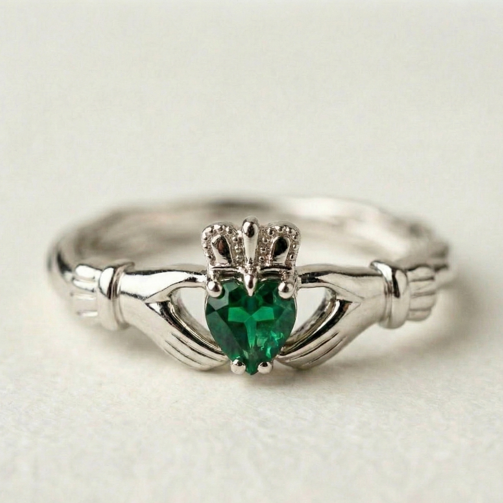 claddagh ring emerald white gold