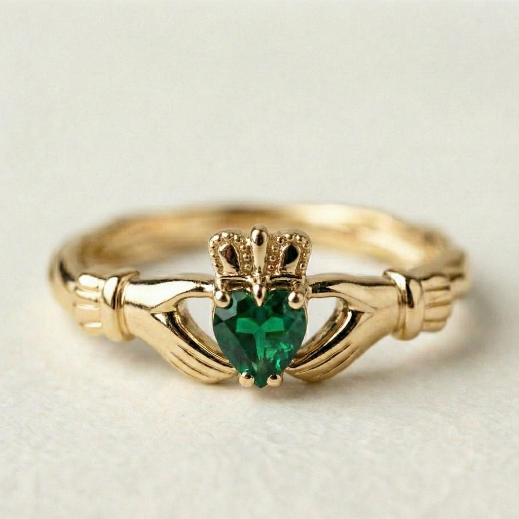 claddagh ring emerald gold