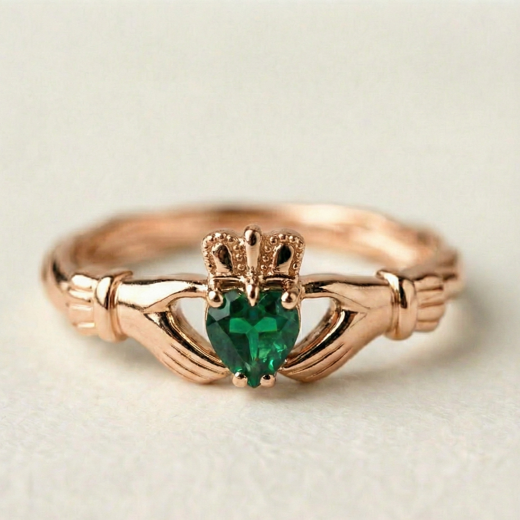 claddagh ring emerald rose gold