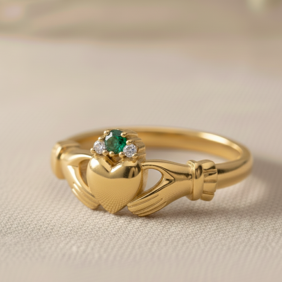 claddagh ring emerald gold