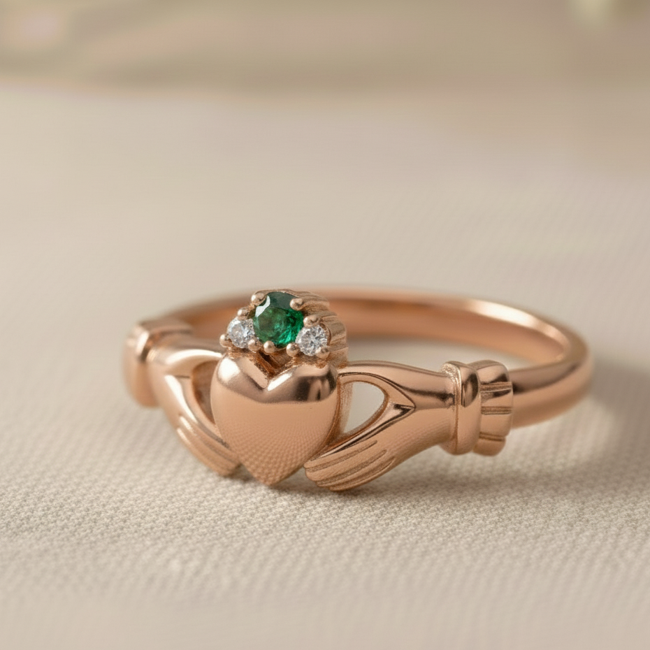 claddagh ring emerald rose gold