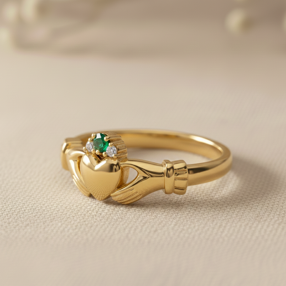 claddagh ring emerald gold