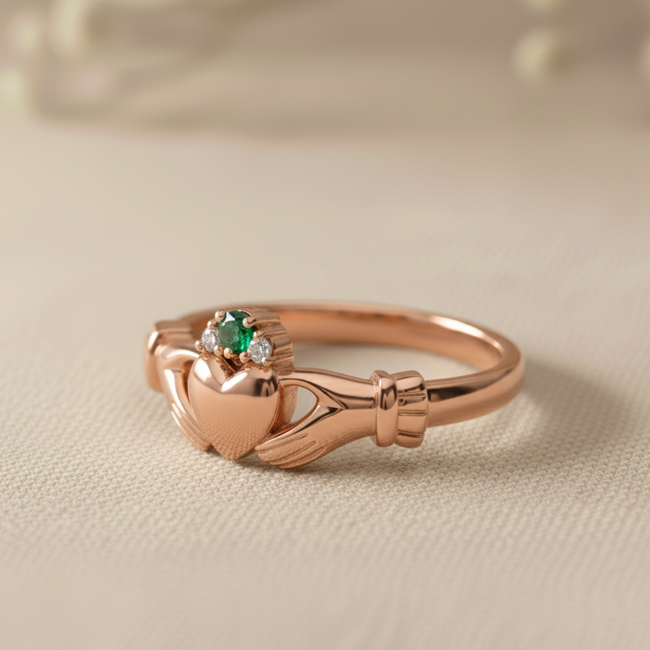 claddagh ring emerald rose gold