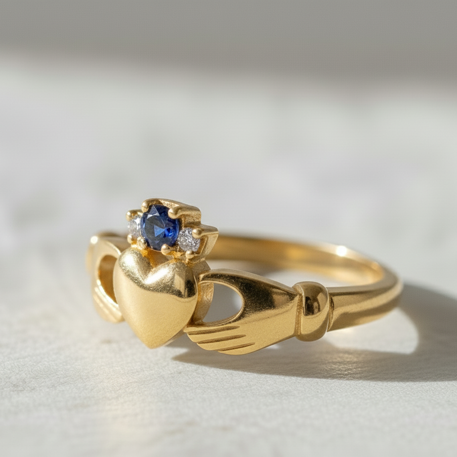 claddagh ring sapphire and diamond gold