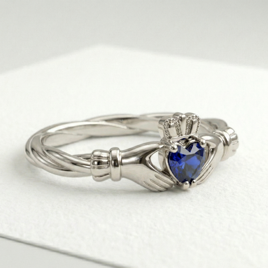claddagh ring sapphire white gold