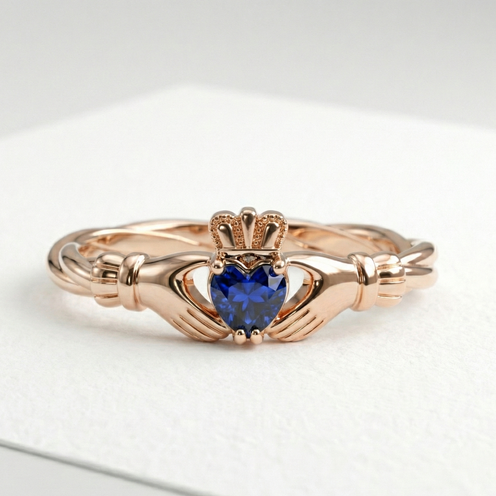 claddagh ring sapphire rose gold
