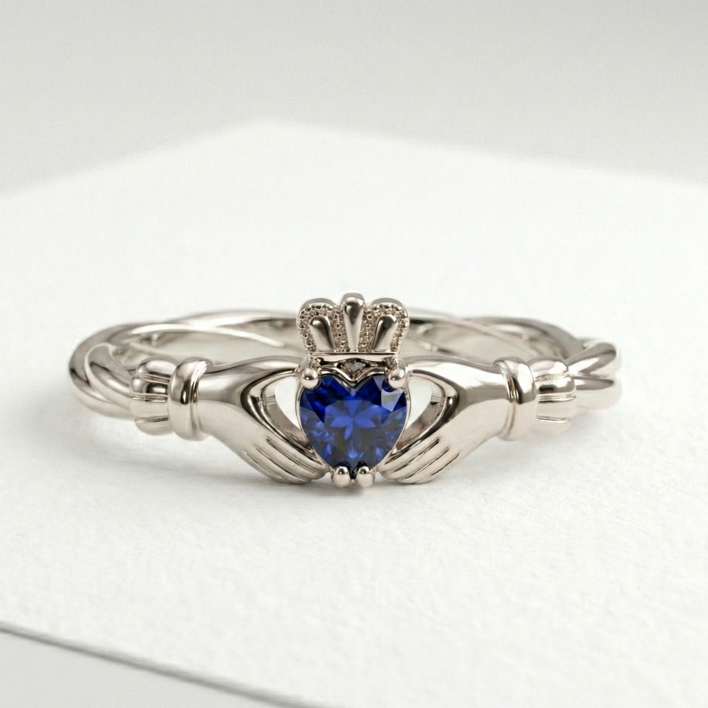 claddagh ring sapphire white gold