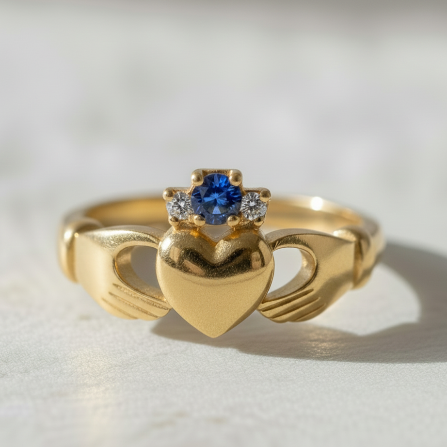 claddagh ring sapphire and diamond
