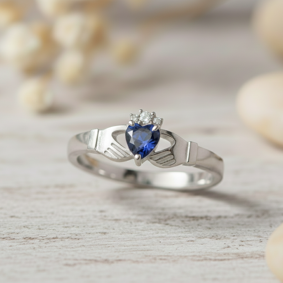claddagh ring sapphire and diamond 