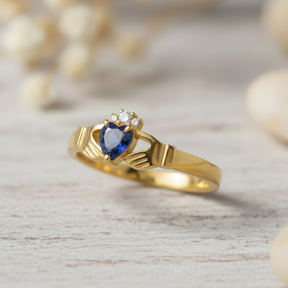 claddagh ring sapphire and diamond  gold