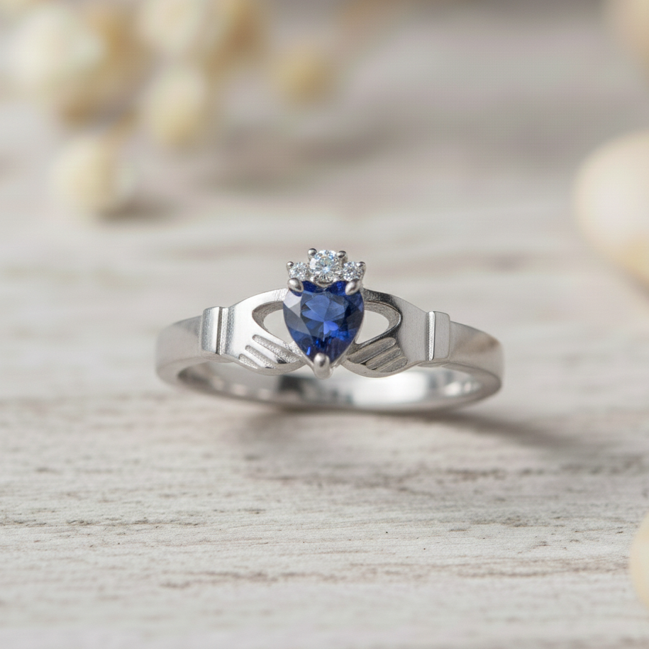 claddagh ring sapphire and diamond 
