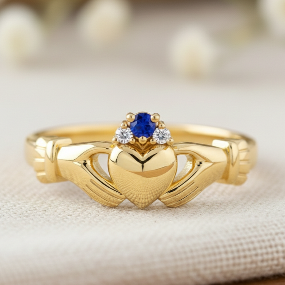 claddagh ring sapphire gold 