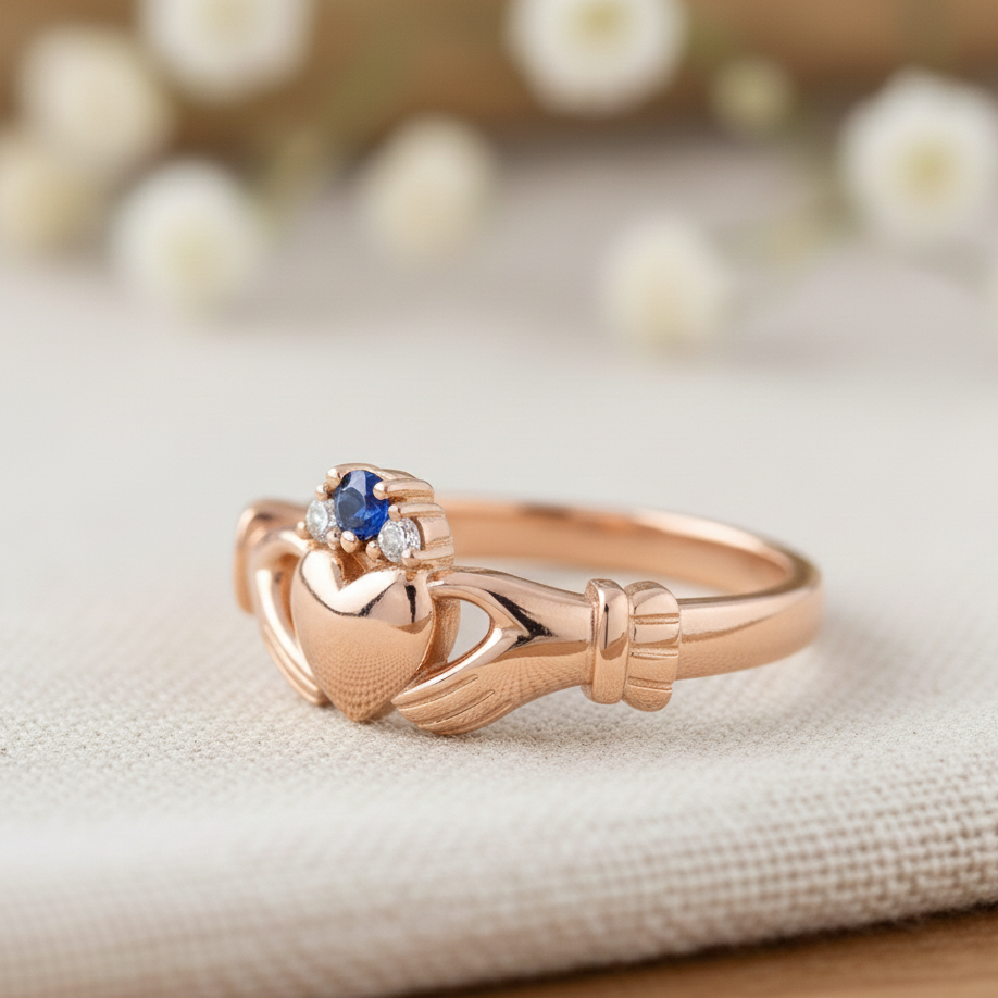 claddagh ring sapphire rose gold
