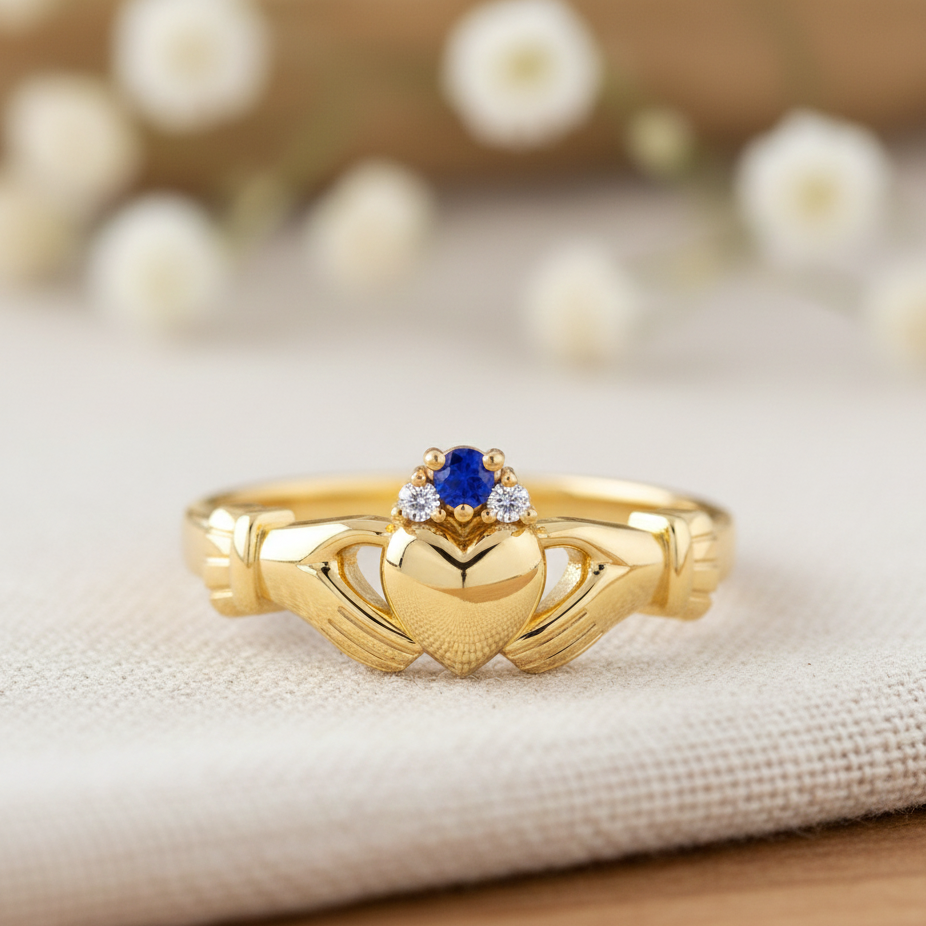 claddagh ring sapphire gold