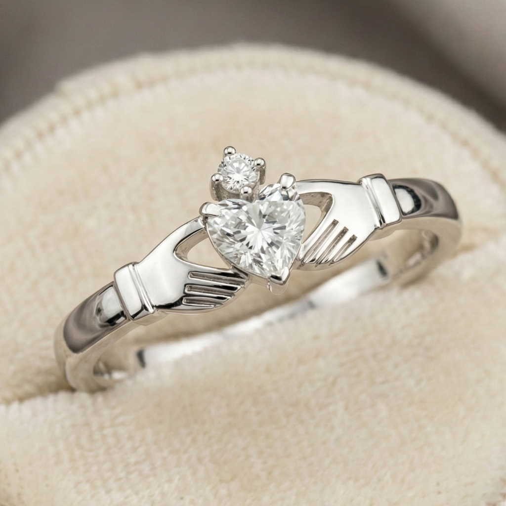 diamond white gold claddagh ring 