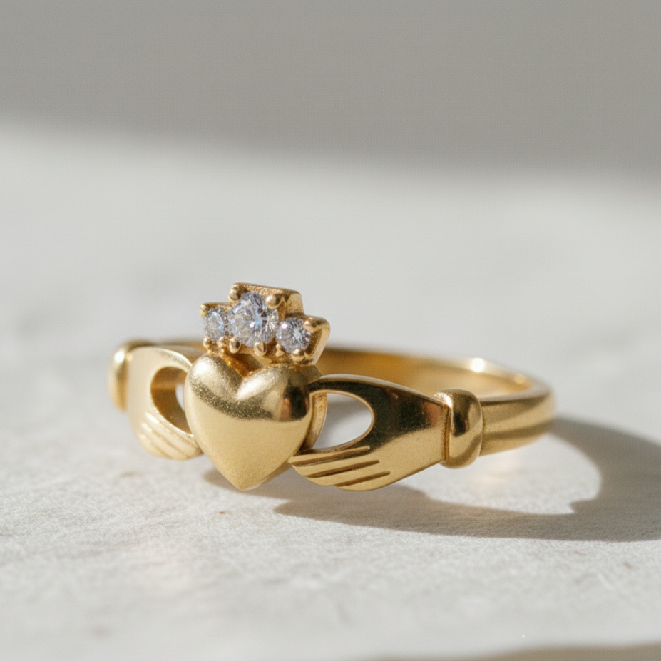 diamond claddagh ring gold