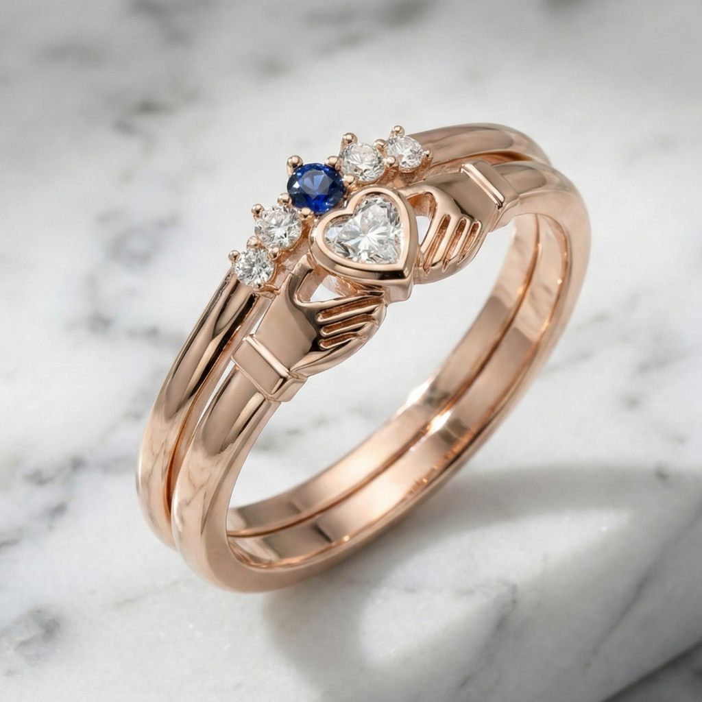 diamond and sapphire claddagh ring 