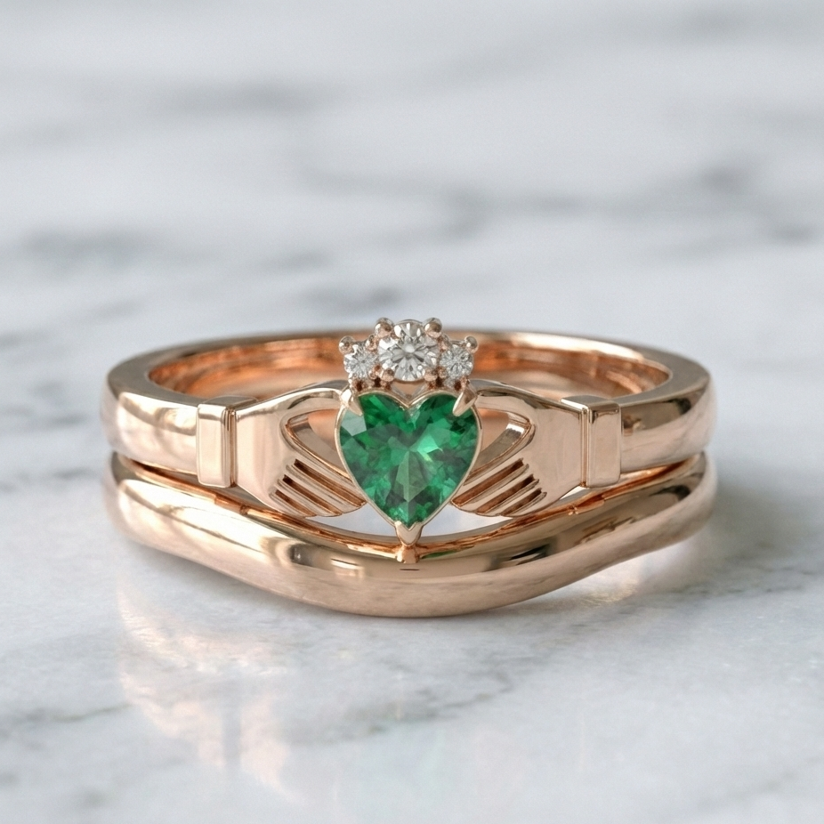 emerald claddagh ring rose gold 