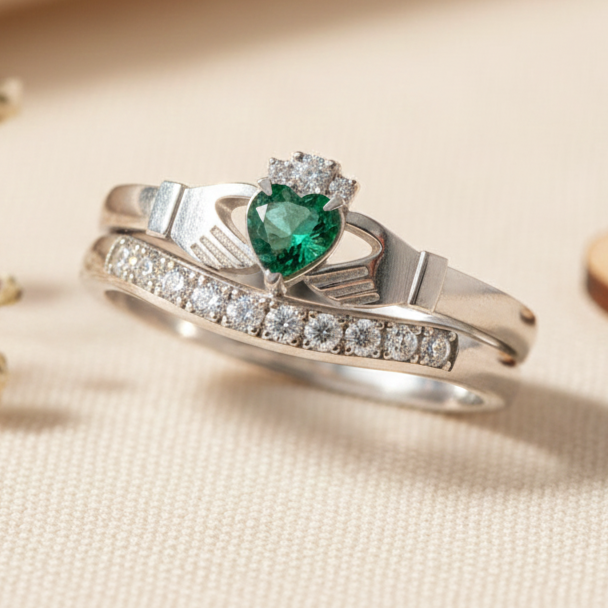 claddagh ring diamond and emerald 