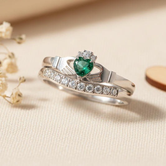 claddagh ring diamond and emerald 