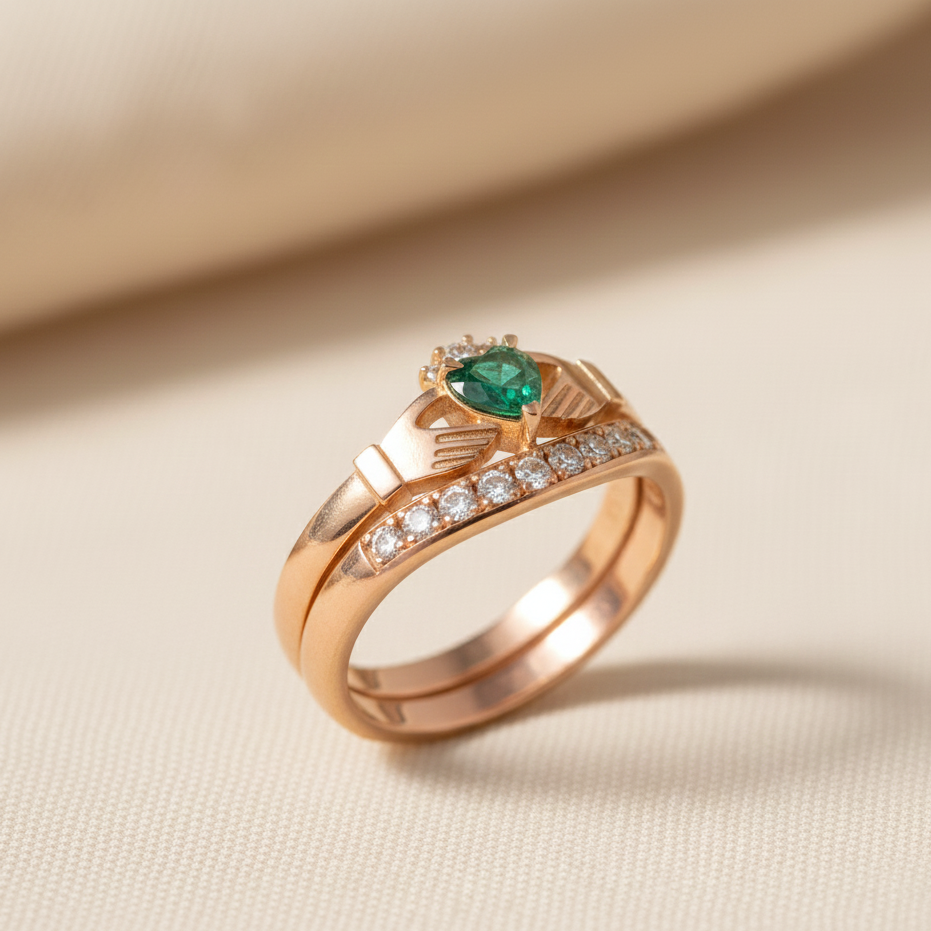 claddagh ring diamond and emerald 