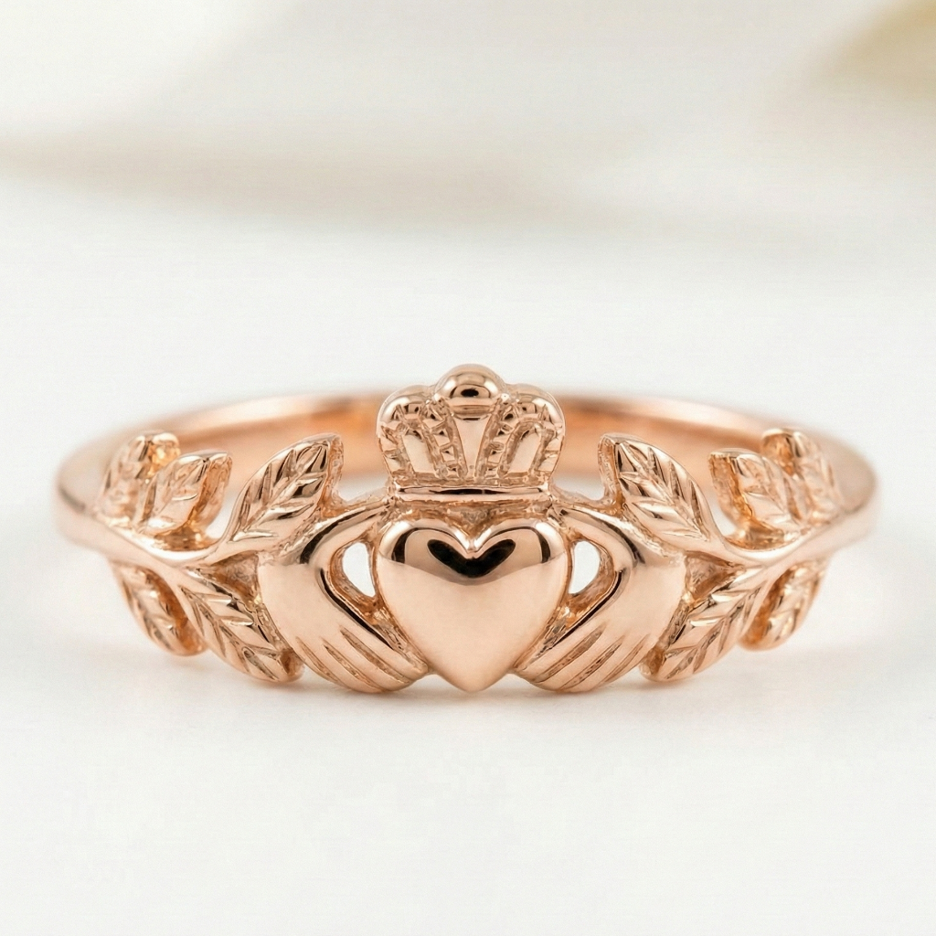 laurel leaf claddagh ring rose gold