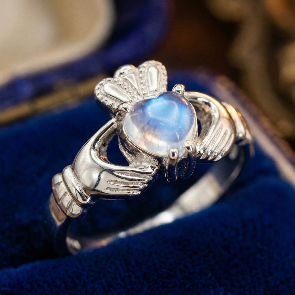 moonstone claddagh ring